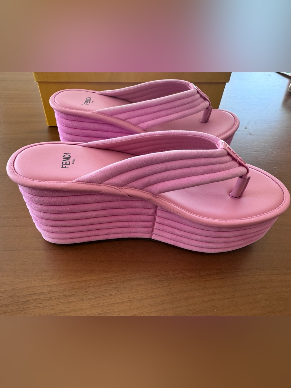 Fendi Pink Quilted Platform Thong Sandals